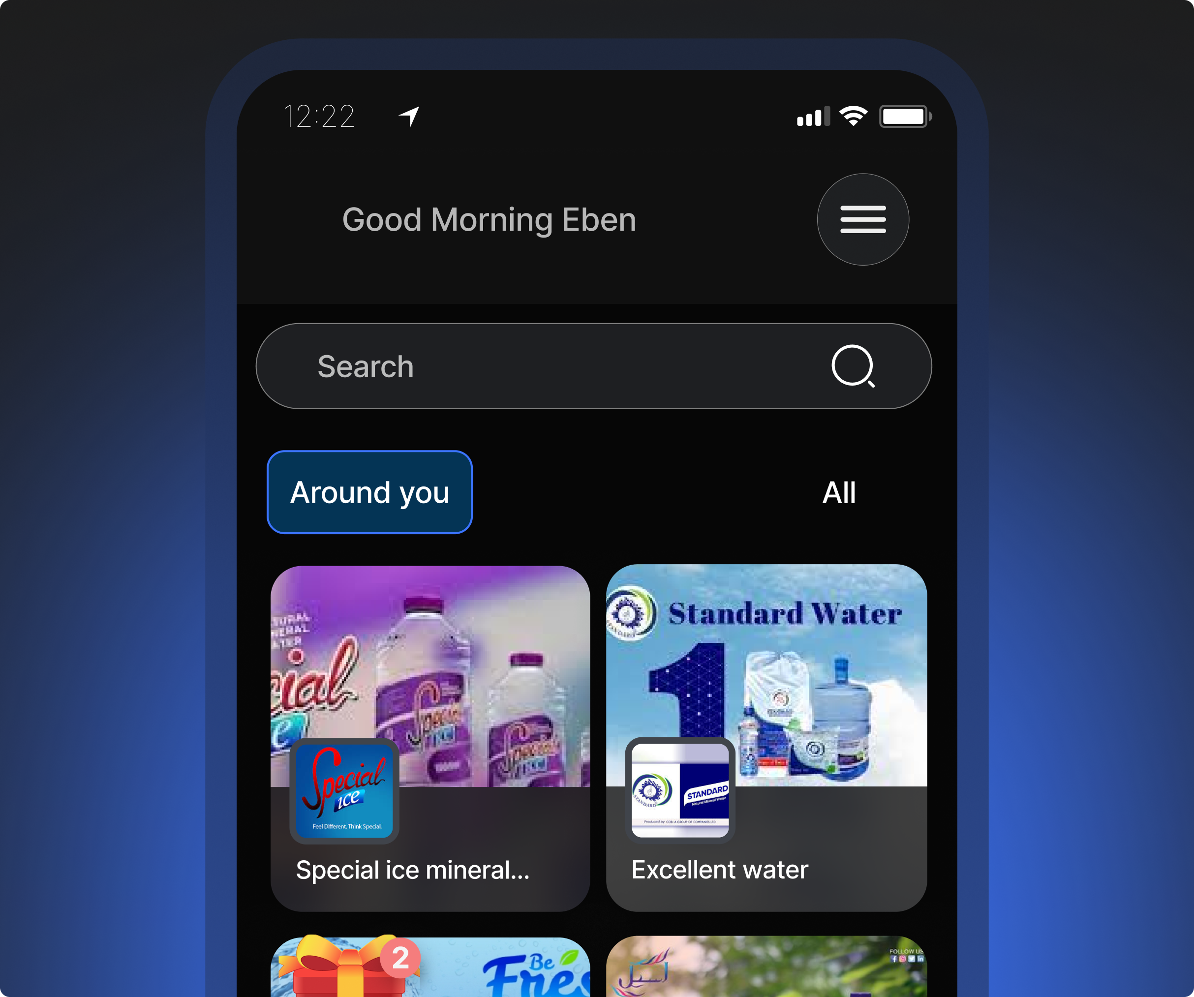 App screenshot showing nearest water service providers